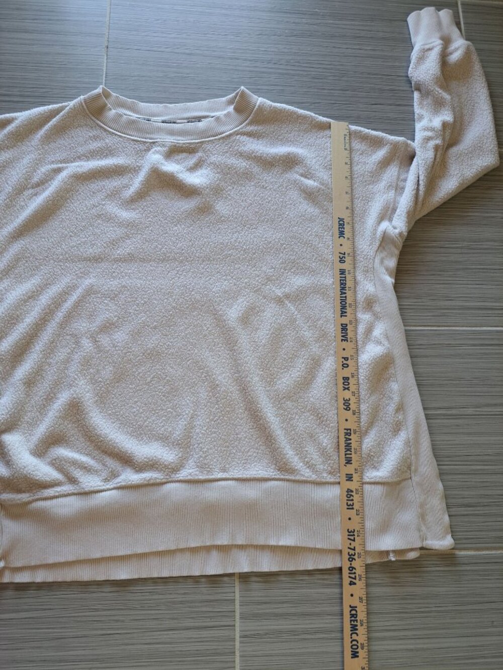 Aerie Chilled Out Large Beige Sherpa Sweatshirt Ribbed Side Panels Women's Cozy - Picture 11 of 11